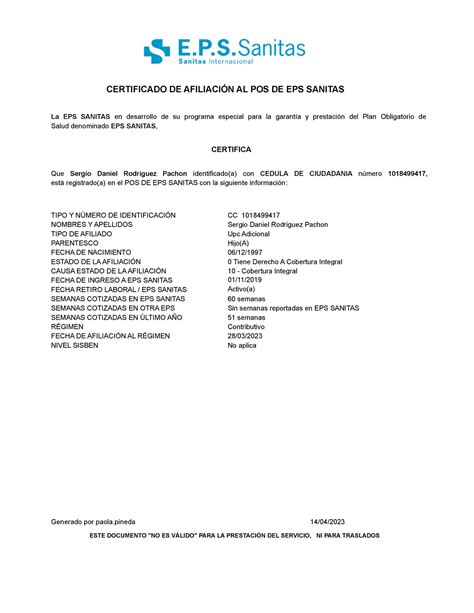 certificado eps sanitas en linea|Sanitas EPS